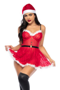 Costume sexy de Mère Noël avec robe ajourée et chapeau festif – Image 3