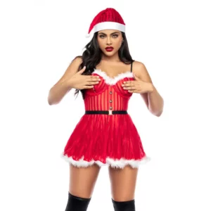 Costume sexy de Mère Noël avec robe ajourée et chapeau festif