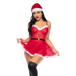 Costume sexy de Mère Noël avec robe ajourée et chapeau festif – Image 3