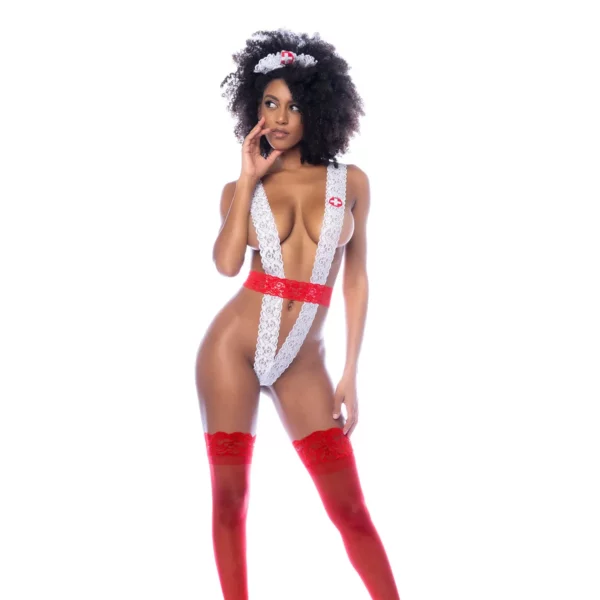 Oh My Heart Nurse – Costume d'infirmière sexy en dentelle échancrée