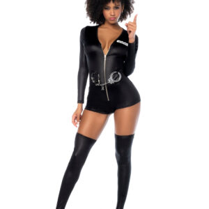Costume Sexy de Policière SWAT en Tissu Effet Mouillé avec Menottes