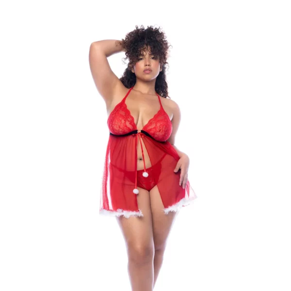 Mistletoe Babydoll Ensemble Plus – Nuisette Sexy de Noël avec String