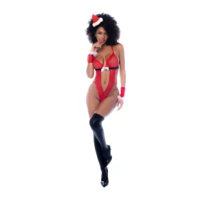Be Naughty Teddy Ensemble – Body Sexy Résille avec Gants et SerreTête Noël