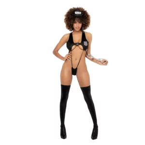 Costume de policière Night Shift sexy avec body effet cuir et menottes