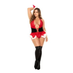 Costume Mère Noël Sexy en Dentelle avec Boléro et Accessoires