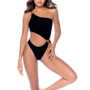 Maillot Une Pièce Asymétrique avec Découpe et Anneaux Dorés Luxueux