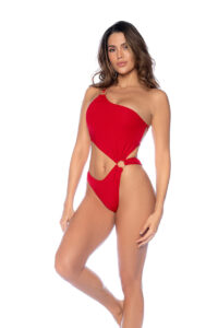 Maillot Une Pièce Asymétrique avec Découpe et Anneaux Dorés Luxueux – Image 3