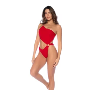 Maillot Une Pièce Asymétrique avec Découpe et Anneaux Dorés Luxueux – Image 3