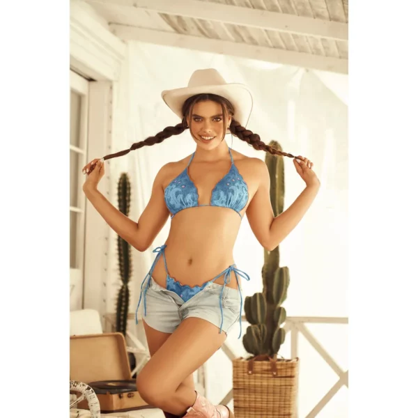 Maillot de bain triangle froncé imprimé bandana style western moderne