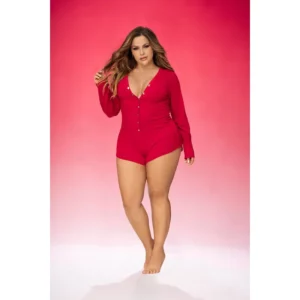 Combinaison de Nuit Cozy Addison Rouge à BoutonsPression Douce et Confortable