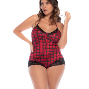 Combinaison Romper Sexy à Carreaux avec Dentelle et Dos Lacé