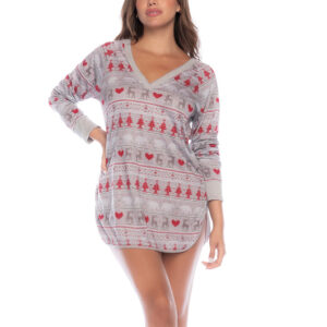 Chemise de Nuit Let It Snow à Manches Longues Imprimé Noël Amusant