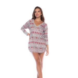 Chemise de Nuit Let It Snow à Manches Longues Imprimé Noël Amusant