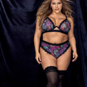 Anastacia Ensemble Deux Pièces Fleuri en Maille Transparente Dentelle