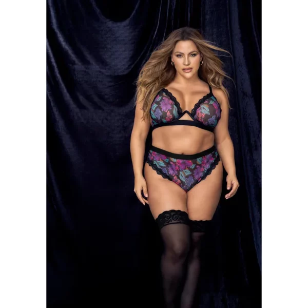 Anastacia Ensemble Deux Pièces Fleuri en Maille Transparente Dentelle