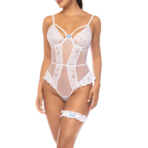 Body Aixa Teddy en dentelle florale avec laçage et jarretières