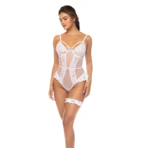 Body Aixa Teddy en dentelle florale avec laçage et jarretières
