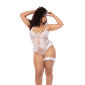Body Aixa Teddy Plus en dentelle florale avec jarretière élégante