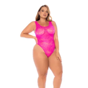 Body en Dentelle Rose Flirt et Flow Dos Lacé Séduisant Plus Size