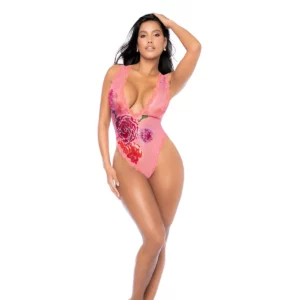 Body Séduction Florale Transparent avec Dentelle et Décolleté Plongeant