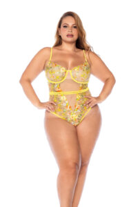 Body Daisy Bliss Plus en Tulle Brodé avec Dos Lacé Séduisant – Image 2