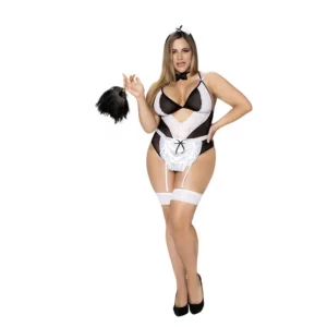 Costume de soubrette sensuel en résille et dentelle ajustée