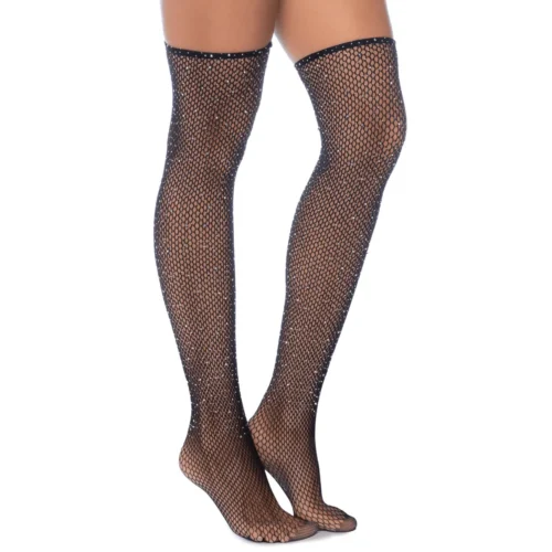 bas résille noirs strass scintillants glamour séduisant effet seconde peau extensible confortable durable soirée chic lingerie raffinée