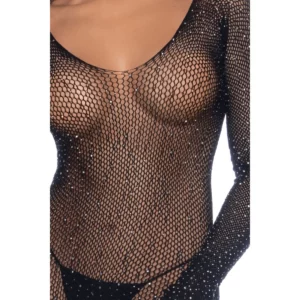 Combinaison Noire Résille Manches Longues Strass Soirées Élégantes Glamour – Image 5