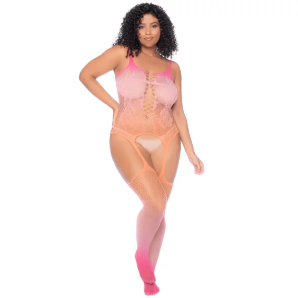 Combinaison Grande Taille Résille Dégradée Couleurs Vibrantes Motifs Floraux
