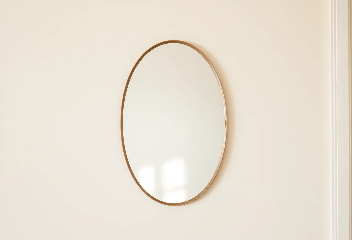 Miroir accroché au mur, utile pour prendre ses mesures pour soutien-gorge.