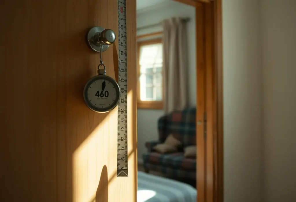 Un mètre à crochets accroché à un chambranle dans une chambre chaleureuse