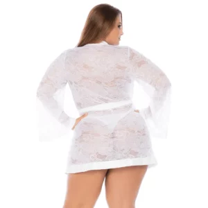 Peignoir Grande Taille Dentelle Blanche Élégant Mariée Occasion Spéciale – Image 3