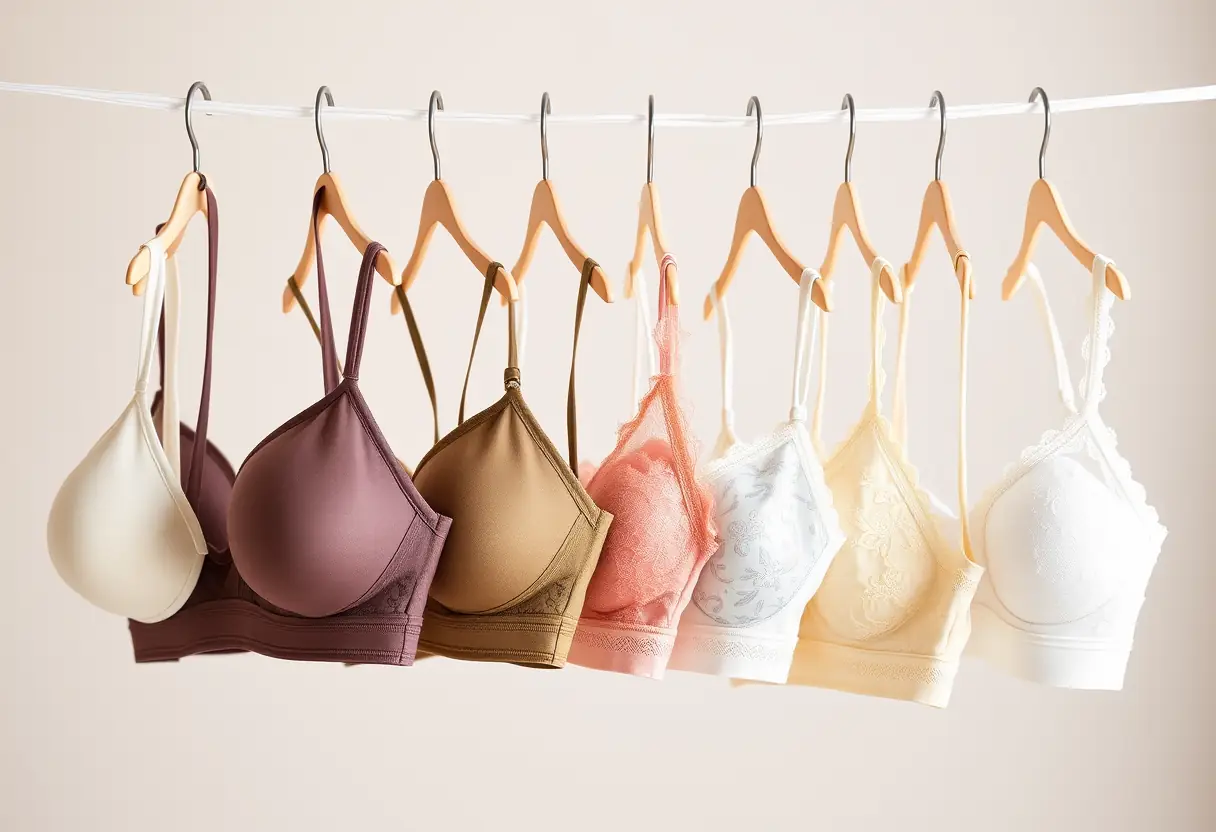 Filet de soutiens-gorge suspendus, montrant divers styles adaptés à de petites poitrines