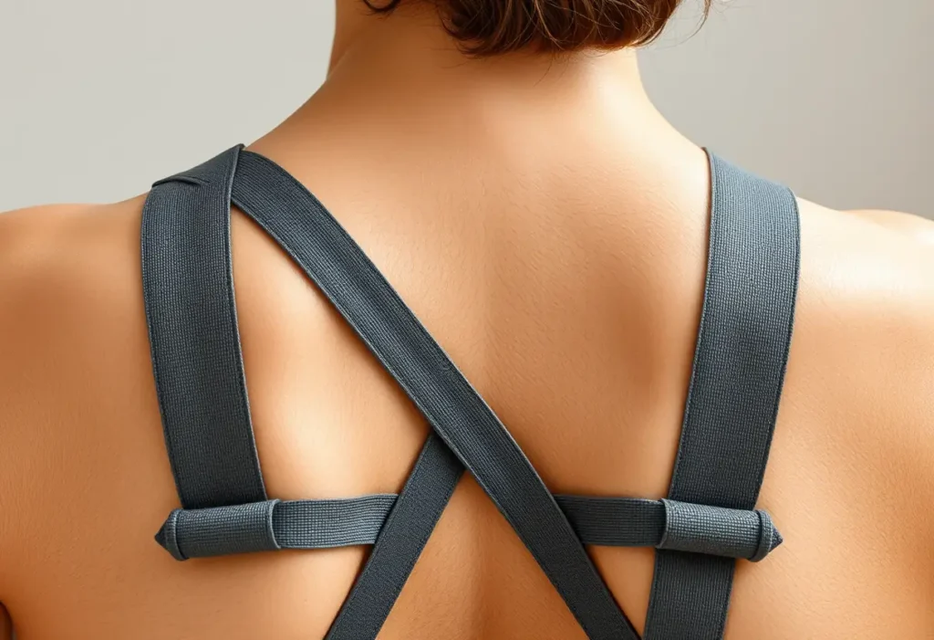 Des bretelles élastiques ajustables sur un soutien-gorge pour poitrine tombante