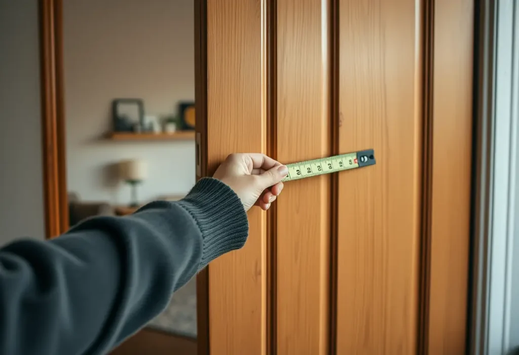 Une main mesure avec un mètre ruban dans un salon accueillant