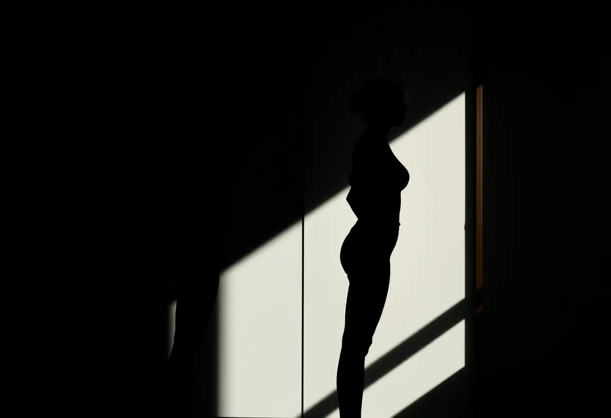 Un profil d’une femme devant un miroir, vérifiant sa posture et son alignement