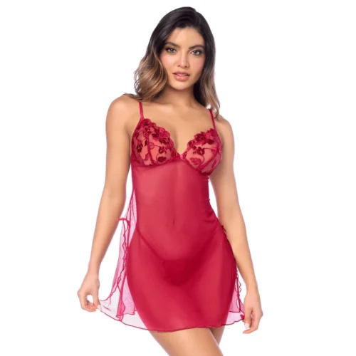 nuisette Mapalé romantique sexy coquine bonnets brodés fil métallique résille transparente fentes latérales nœuds décoratifs bretelles réglables tanga assorti