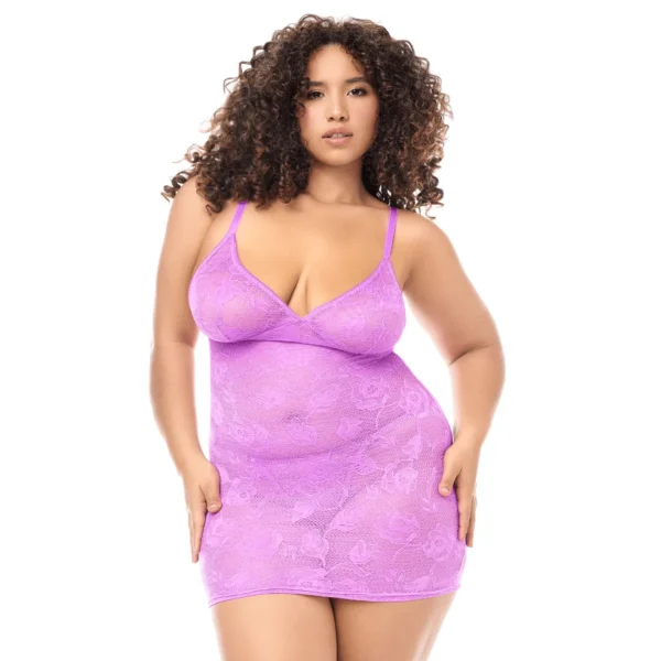 Babydoll grande taille dentelle violette et string