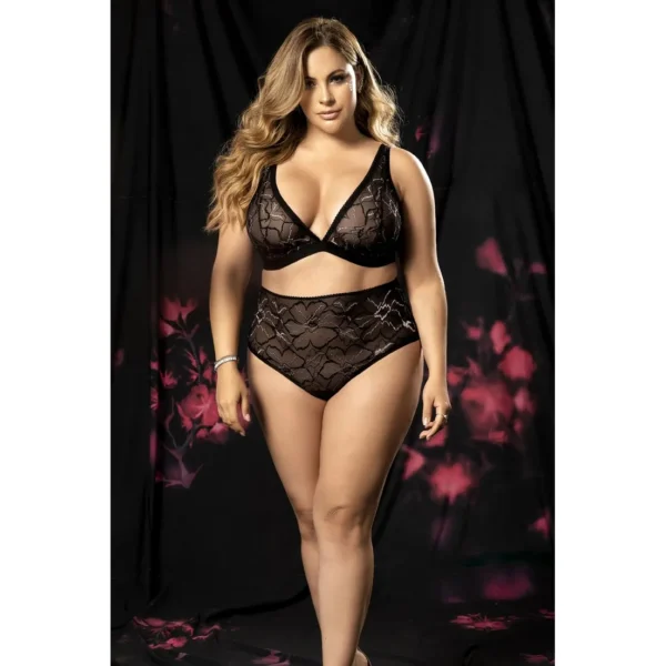 Ensemble Haut Triangle et Culotte Motif Floral Élégant en Dentelle Brillante