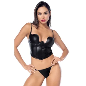 Ensemble sexy 2 pièces en similicuir avec bustier à armatures et string Mapalé