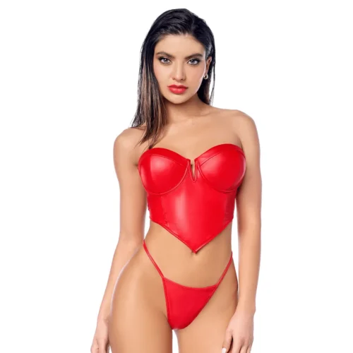 Ensemble sexy 2 pièces en similicuir avec bustier structuré et string Mapalé