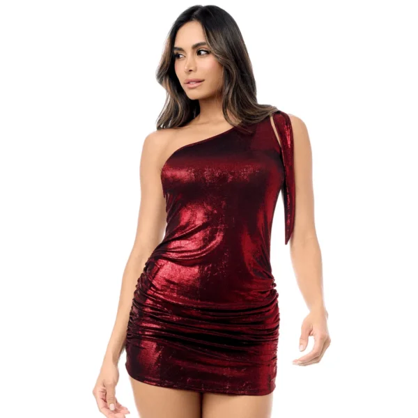 Mini-robe sexy asymétrique scintillante avec fronces