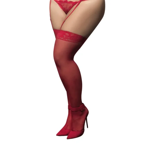 bas nylon rouges autofixants grande taille jarretières dentelle silicone bande maintien parfait élégance confort opaque fin extensible élasthanne