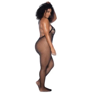 Combinaison Grande Taille Résille Noire Motifs Floraux Dos Échancré – Image 3