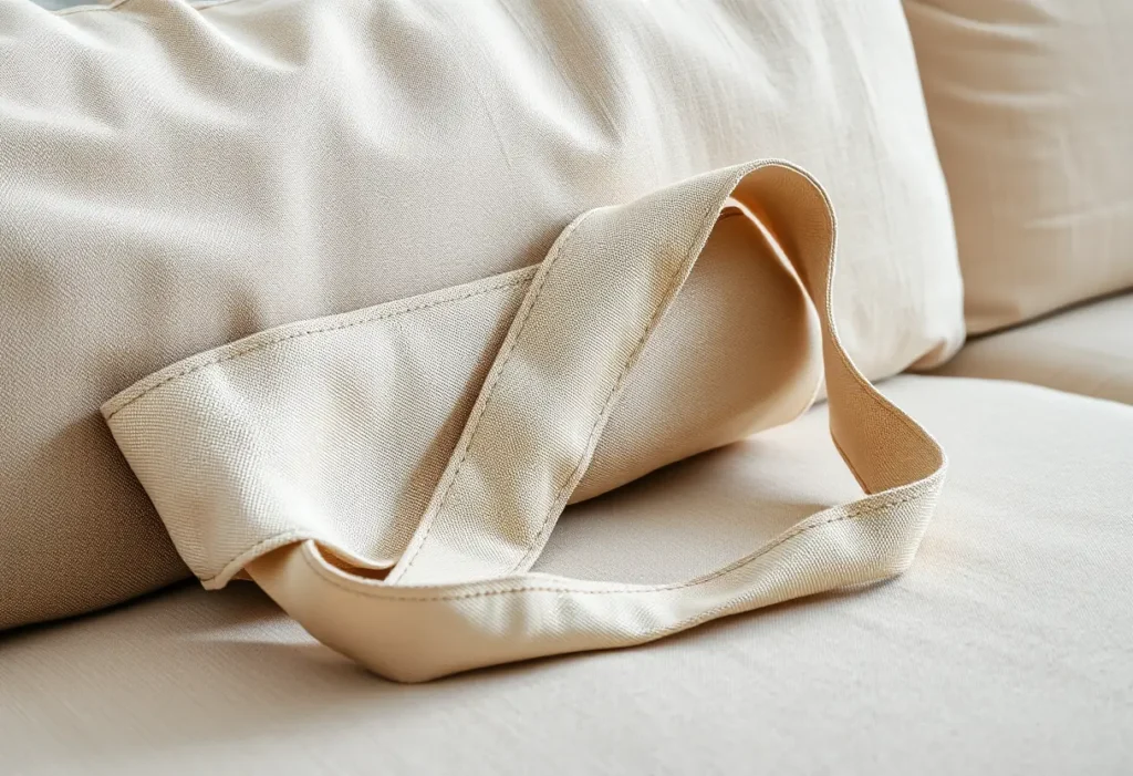 Ceinture de soutien-gorge en tissu sur canapé en lin, élégance discrète, bien-être