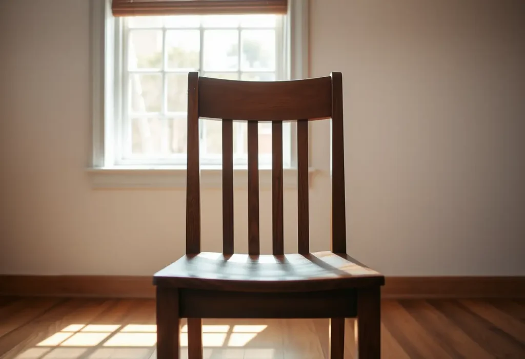 Un fauteuil en bois dans une pièce baignée de lumière naturelle