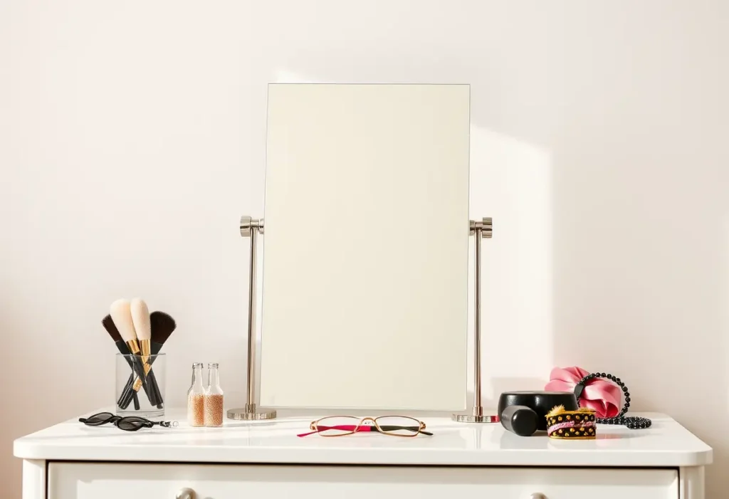 Miroir simple sur un chevet, outil d'automeasure pour le choix du bon soutien-gorge