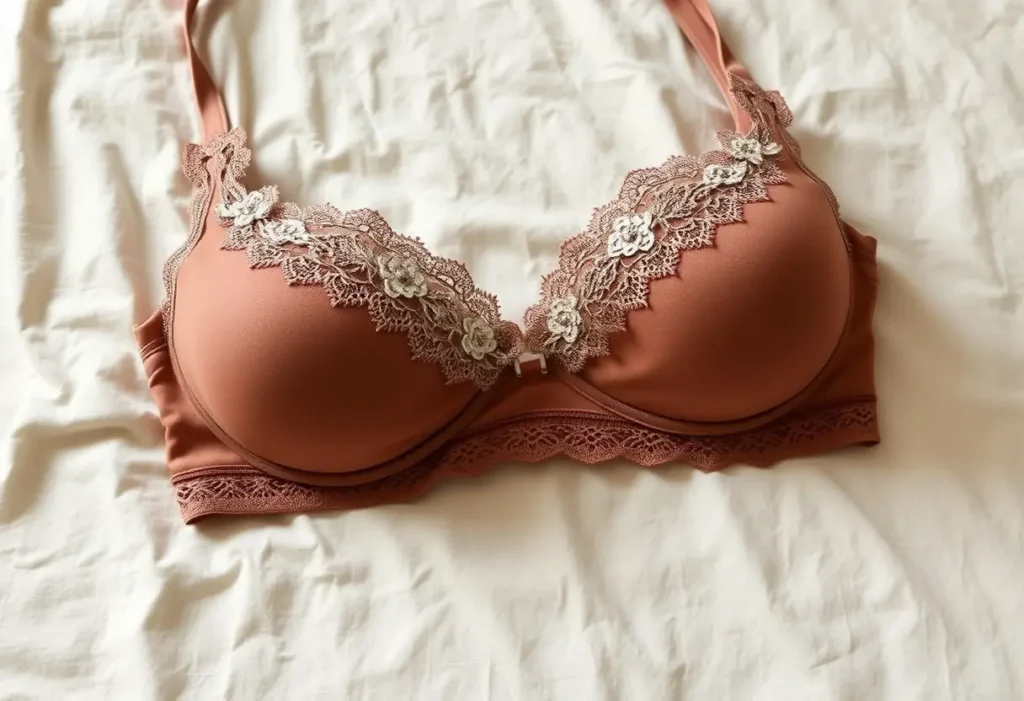 Bralette décorative posée sur un drapé, alternative au soutien-gorge