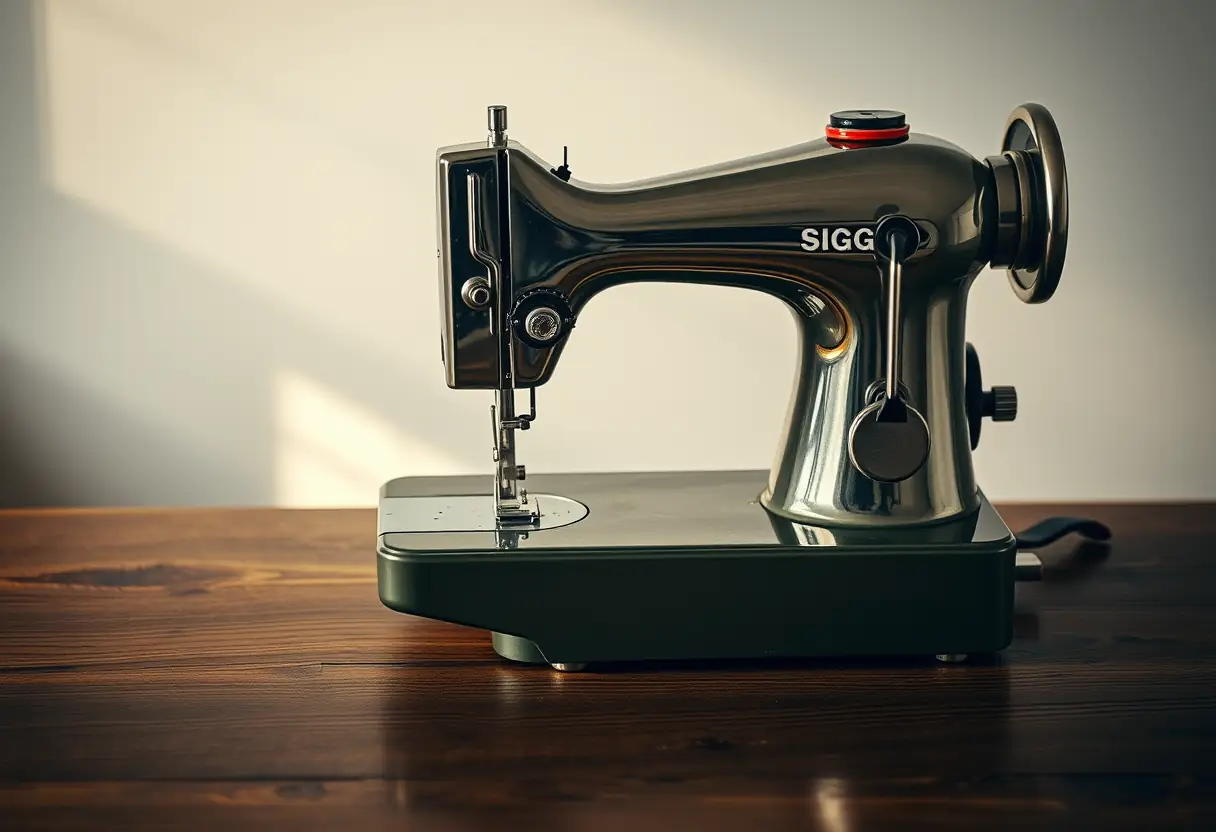 Une machine à coudre sur une table, représentant la confection de sous-vêtements bien adaptés.