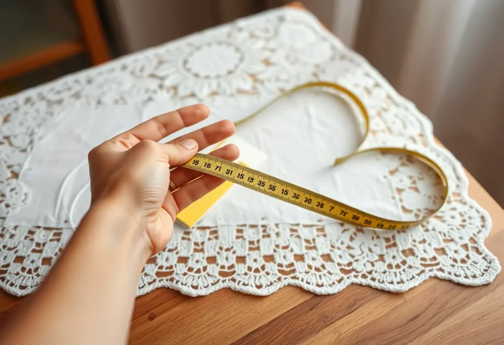 main de femme tenant un mètre ruban sur une table, soulignant l'importance des mesures précises pour le confort